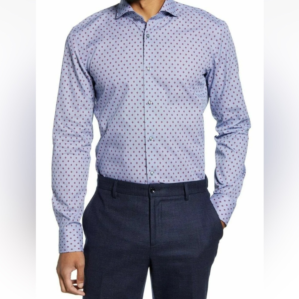 Hugo Boss Jason Diamond Print Slim Fit Dress Shirt Made In Italy Size 38…